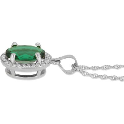 Galaxy Gold GG 14K Solid White Gold Necklace With Natural Diamonds & Genuine Emerald 2.04 ctw High Polished Brilliant Cut - Grade AAA LAB GROWN GENUINE REAL EMERALD