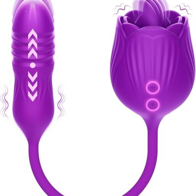 Rose Toy Vibrator for Women, Clitoral Licking Vibrator with Thrusting & Vibrating Bullet Vibrator, Vlatne 4 in 1 Nipple Massager Clitoris Stimulator Vibrator, Adult Sex Toys for Women, Couple