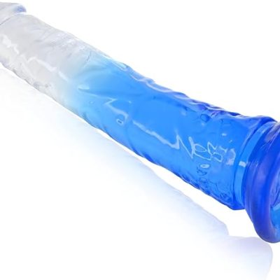 Realistic Jelly Dildo, G-spot Dildo with Strong Suction Cup for Hands-Free Play, Flexible Lifelike Female Clit Vaginal Masturbation Toy with Realistic Head and Veins Shaft (L)
