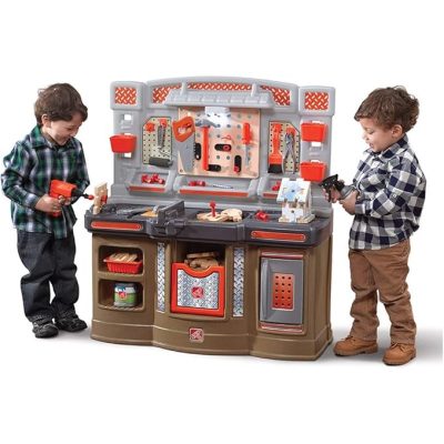 Step2 Big Builders Pro Kids Workbench, Indoor/Outdoor Tool Bench for Children, Interactive Play with Sounds, Made of Durable Plastic,
