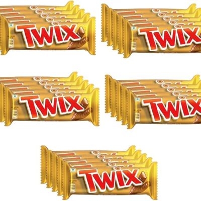 Twix Caramel Cookie Chocolate Bar, Loaded with Soft Nougat, Chewy Caramel, & Crunchy Cookie, Premium Chocolate Pack for Sharing with Family & Friends, 50Gram, Pack of 25