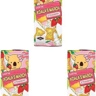 Lotte Koala's March Strawberry Cream Filled Cookies, 37 g (Pack of 3)