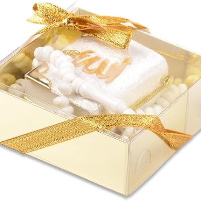 BABY SHOWER CHOCOLATE Set of 10 Islam Quran Tasbeeh Islamic Set | Holy Quran Prayer Beads Gift Box Favor (White)