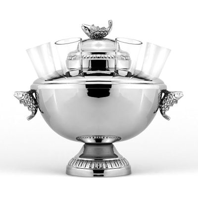 Silver Plated Caviar Gift Serving Set with Shot Glasses & Ice Holder
