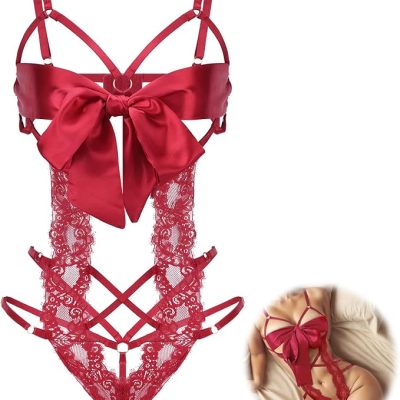 Telooco Women Sexy Lingerie Set Unwrap Me Bow Tie Lingerie Lace Smooth Ribbon Lingerie for Ladies Valentines Outfit