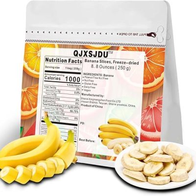 Freeze Dried Banana Chips 8.8Oz/250g No Added Sugar Dehydrated Fruit Snacks for Adults Kids Toddlers Bulk Sugar-Free Dye Free Vegan Family Food for Hiking Camping School Travel Office Breakroom Pantry