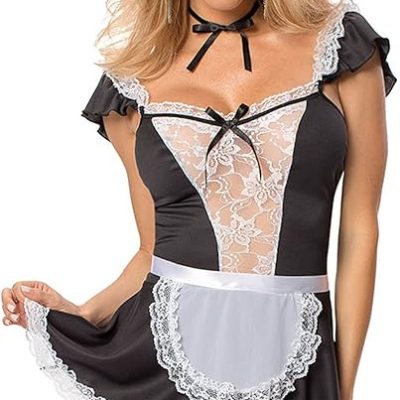 SHESHY Women Sexy Lingerie Maid Cosplay Costume French Naughty Cute Lace Dress Lingerie Babydoll Sleepwear