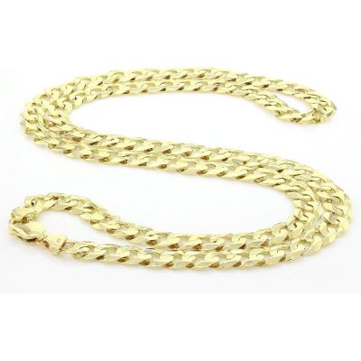 9mm Solid 14k Gold Cuban Link Chain - 9mm Heavy Solid Golden Chain Flat Curb Link Necklace - Mens Jewelry Made with Hypoallergenic Yellow 14 Karat Gold