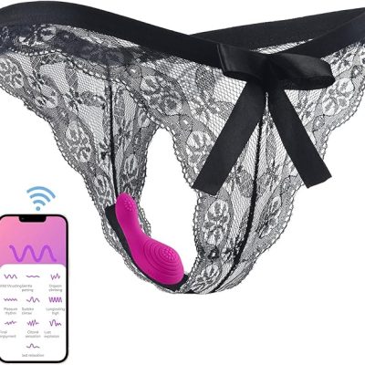 TYDAY Pack of 2 Women's Portable Vibrator and Black Lace Panties Set Clitoral Vibrator with App Remote Control Bullet Vibrator Masturbation Sex Toy
