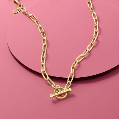 RS Pure by Ross-Simons Italian 14kt Yellow Gold Paper Clip Link Toggle Necklace. 18 inches